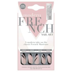 Salon Perfect Modern French Black Swirl Nail Set, File & Glue Included, 30 Pieces