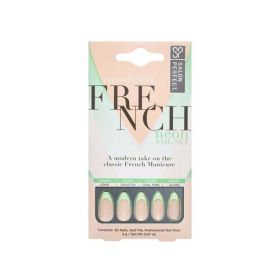 Salon Perfect Artificial Nails, 145 Neon Modern French Mint File & Glue Included, 30 Nails