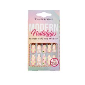 Salon Perfect Artificial Nails, 115 Modern Nostalgia Pink Checkers, File & Glue Included, 30 Nails