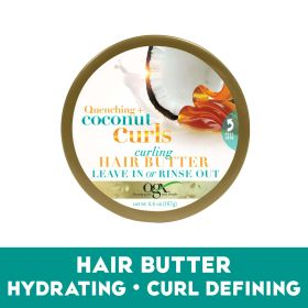 OGX Quenching + Coconut Curls Curling Hair Butter, Deep Moisture Leave-In Hair Mask, 6.6 oz